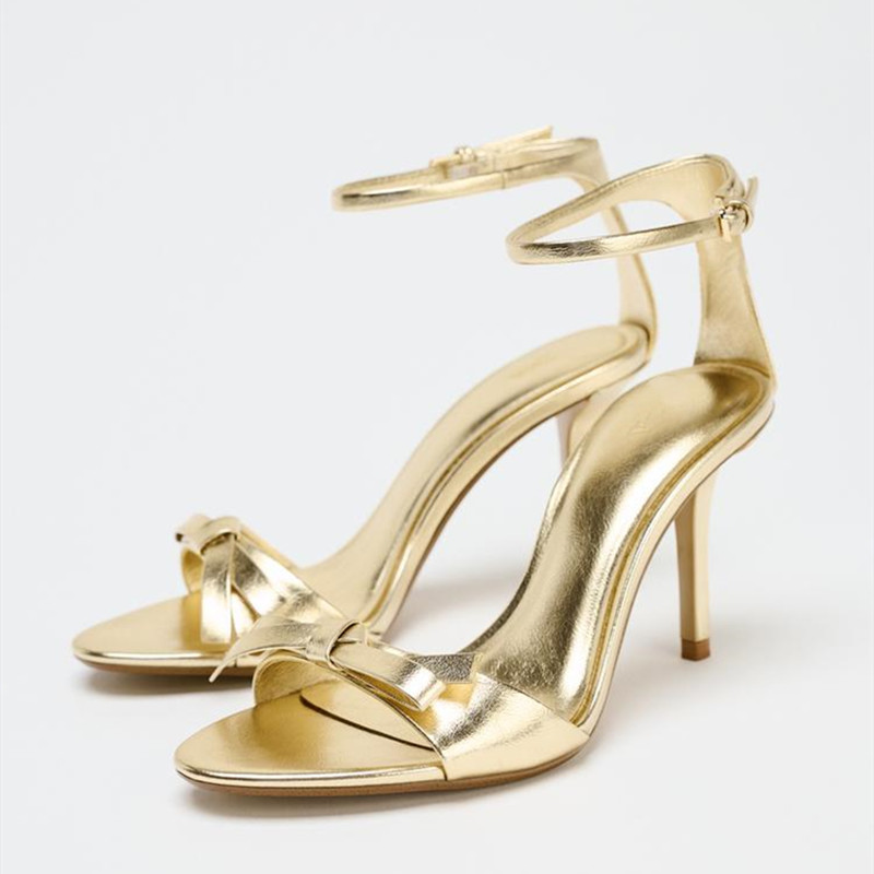 Women Shoes Brand - Elegant Golden Bow Brand High Heeled