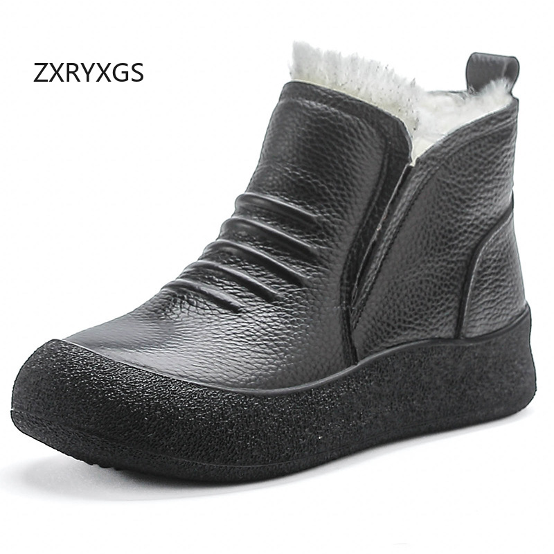 Women Shoes Size 4 In Cm - ZXRYXGS Winter Cowhide Wool Boots Warm