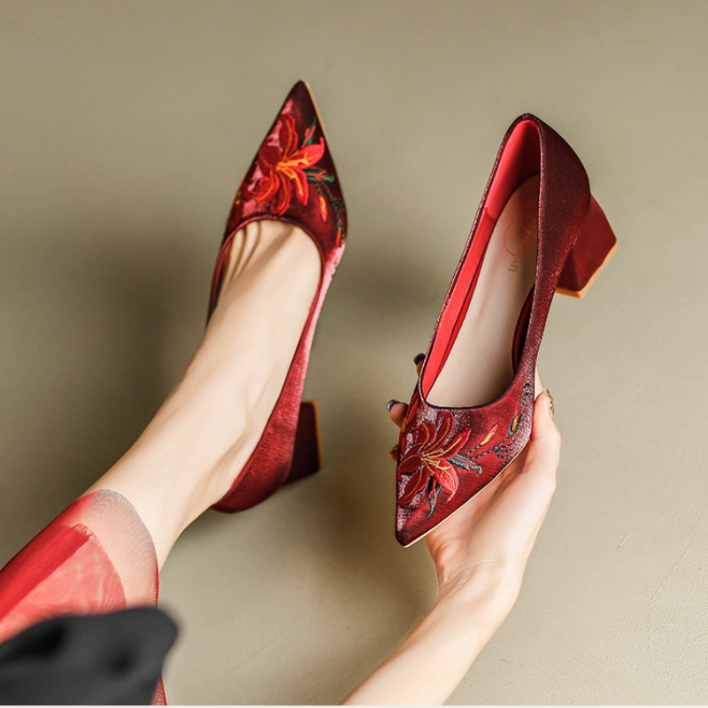 Women'S Shoes Naturalizer - Spring Red Wedding Shoes Embroidered Shoes