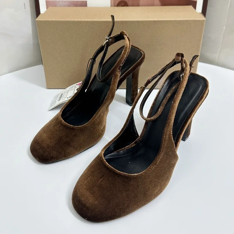 Women Shoes Brand - Retro Brown Suede Summer Women Chunky