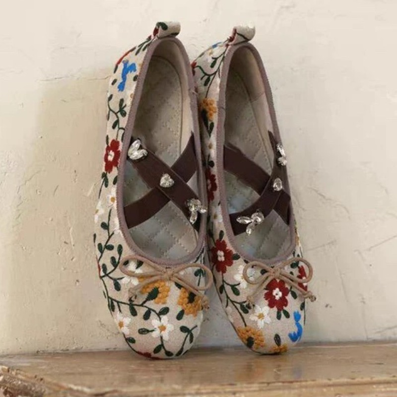 Embroidery Flower Ballet Flats - Women Shoes Brand のレビューと価格