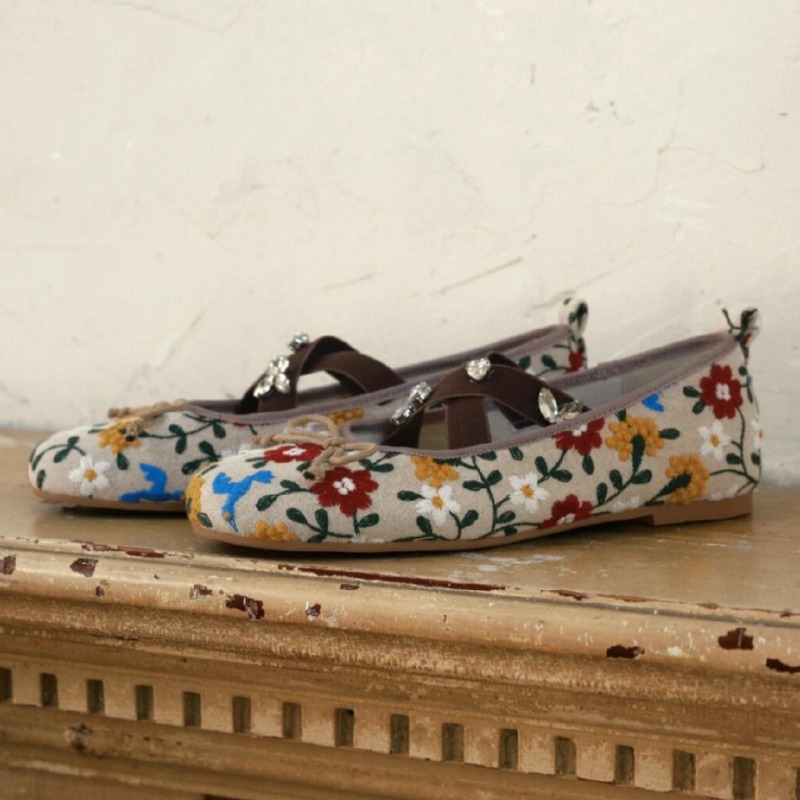 Embroidery Flower Ballet Flats - Women Shoes Brand のレビューと価格
