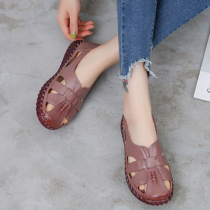 Genuine Leather Women Flat San - Women'S Shoes Big Feet のレビューと価格