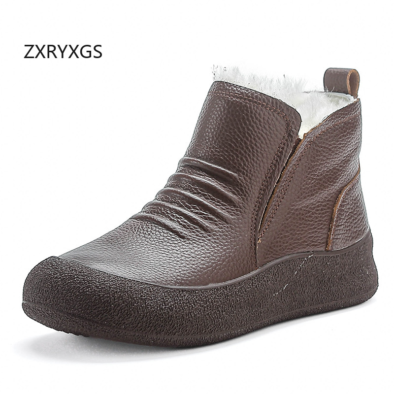 ZXRYXGS Winter Cowhide Wool Bo - Women Shoes Size 4 In Cm のレビューと価格