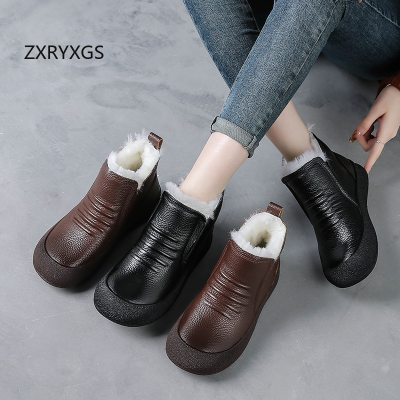 ZXRYXGS Winter Cowhide Wool Bo - Women Shoes Size 4 In Cm のレビューと価格