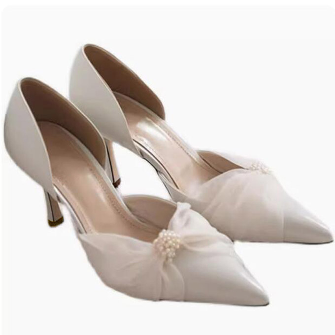 Beige White Pearl Strapped Mes - Women Shoes Size 4 In Cm のレビューと価格