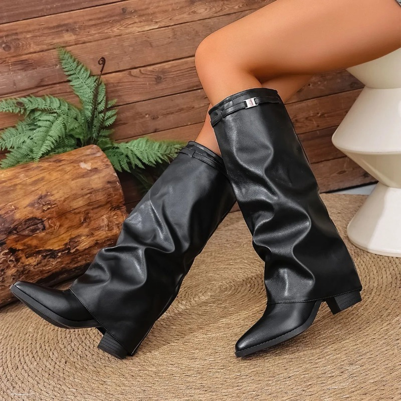 Women's Folding Knee-high Boot - Wide Fit Heels のレビューと価格