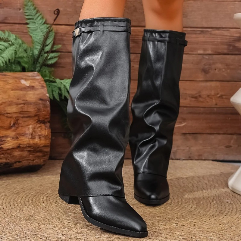 Women's Folding Knee-high Boot - Wide Fit Heels のレビューと価格